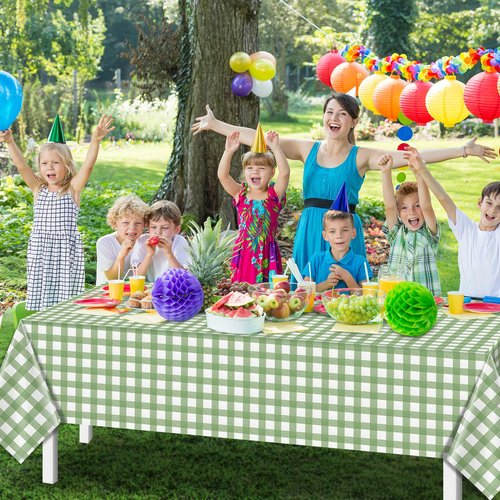 12Pack Sage Green Plastic Checkered Tablecloth, Premium Decorative Disposable Sage Green Gingham Plaid Table Cloths for Parties, Rectangle Party Table Cover for Picnic Birthday Wedding, 54x108 Inch