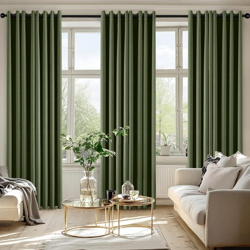 MIULEE Olive Green Blackout Curtains - Thermal Insulated Room Darkening Drapes | 84 Inches Long, 2 Panels