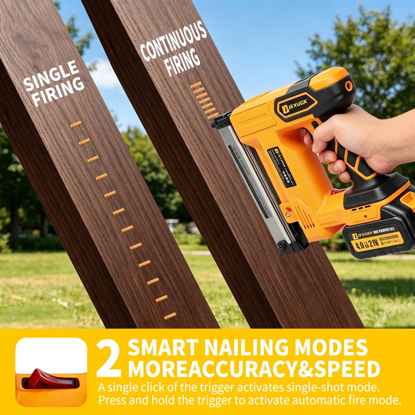 JEXUGK Cordless Brad Nailer, 18 GA Nail Gun Battery Powered with 2 x 4.0Ah Battery, 2 in 1 Electric Nail Gun with 1000 Brad Nails and 1000 Staples, Finish Nailer for Woodworking & Home Improvement
