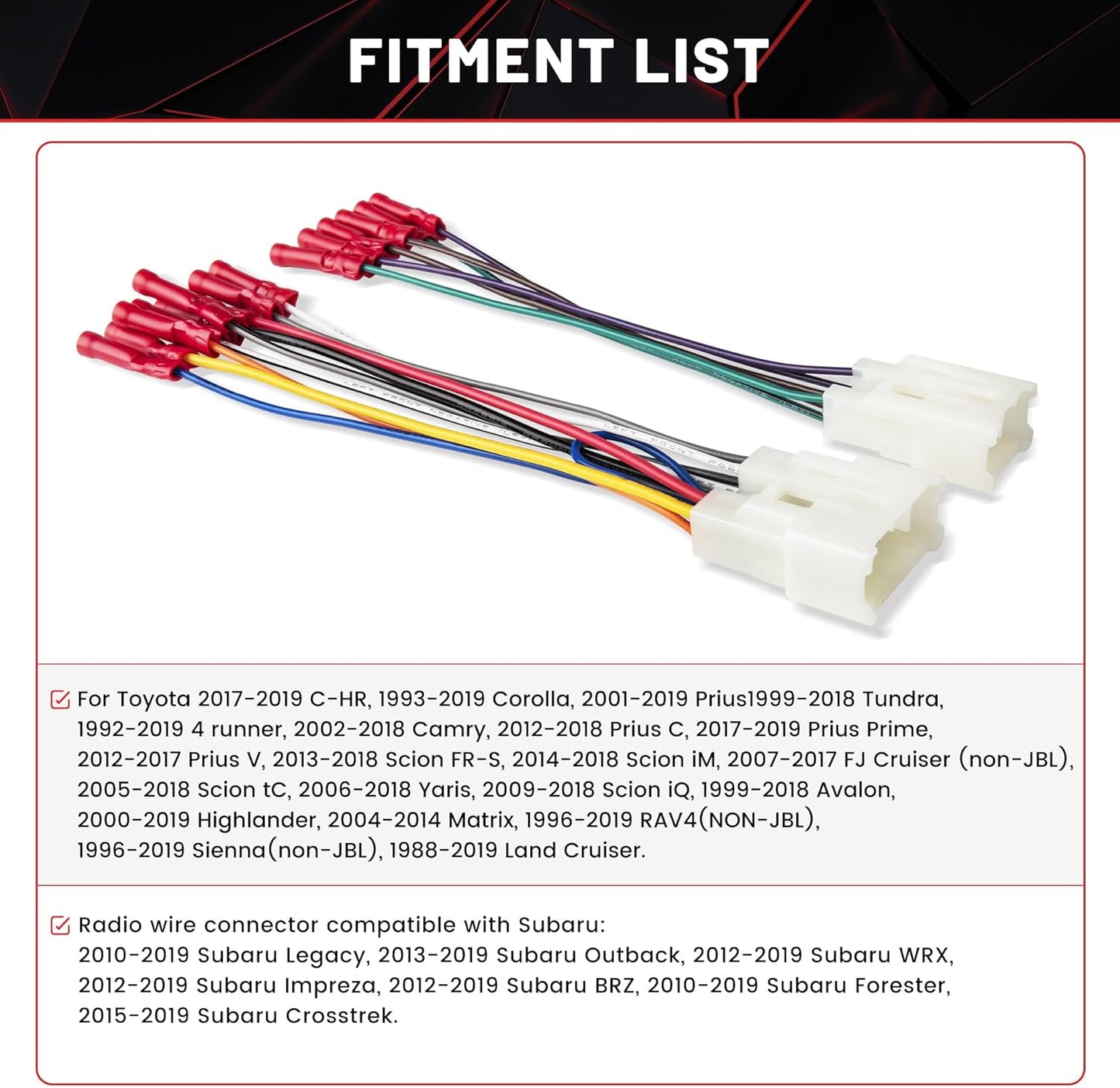 1992-2019 4Runner RAV4, 2014-2018 RED WOLF Car Radio Wiring Harness W/Pre-Install Wire Connector Butt for Toyota Camry