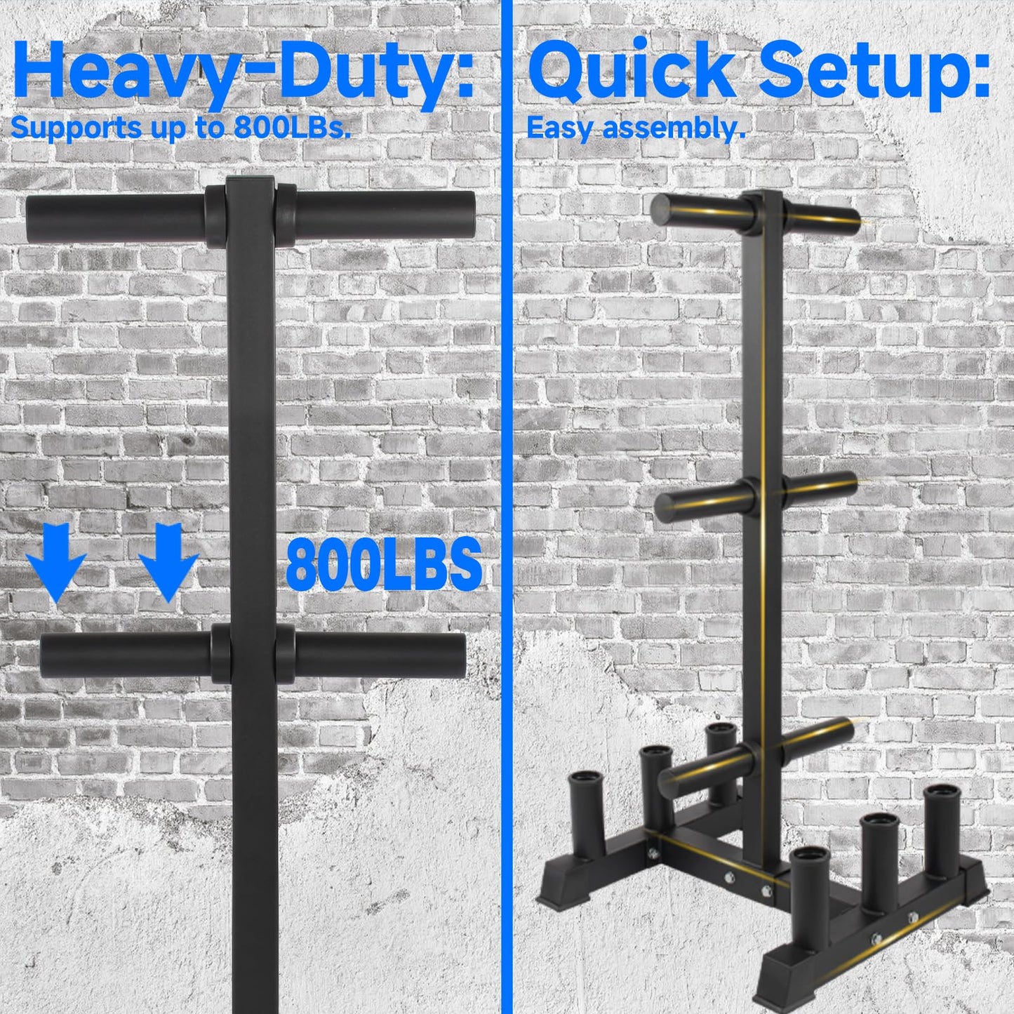 RICHUANG Olympic Weight Plate Rack for Bumper Plate Storage, 2 Inch Weight Plate Tree and Barbell Holder for Home Gym, 4-Pegs 6-Pegs Olympic Weight Tree, Capable of Holding Up to 880LB