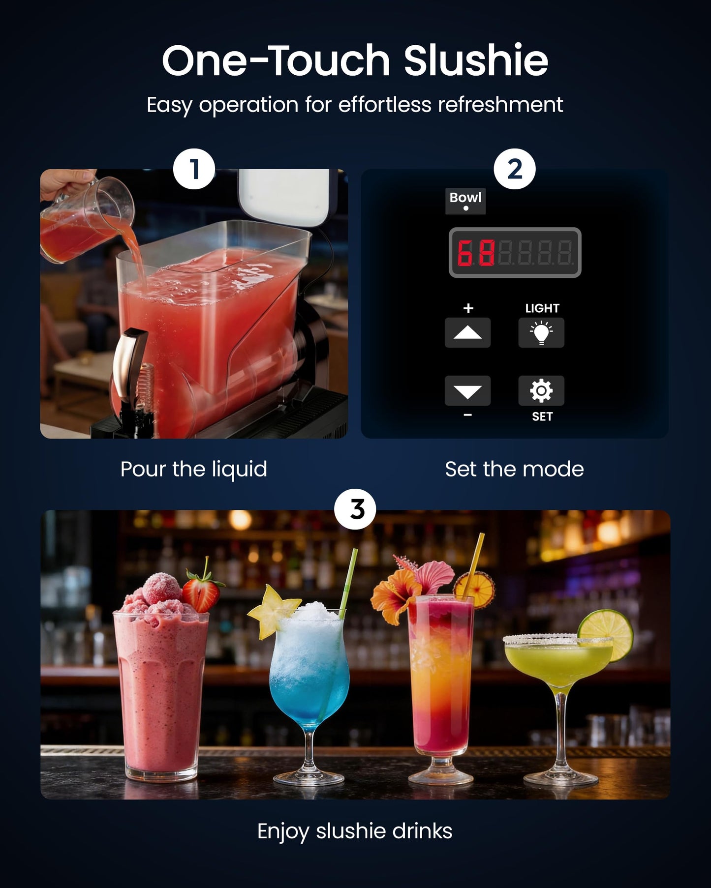 ICEVIVAL 15L Commercial Slushie Machine, Margarita Frozen Drink Machine with Independent Controls & LED，Commercial Slushy Machine Top for High-Traffic Bars Restaurants, ETL Certificated