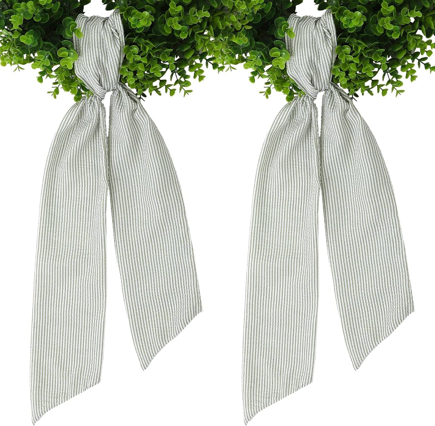 Skiennix Wreath Sash - Holiday Stripes Ribbon for Front Door | 5.1'' W x 59'' L, Green Striped