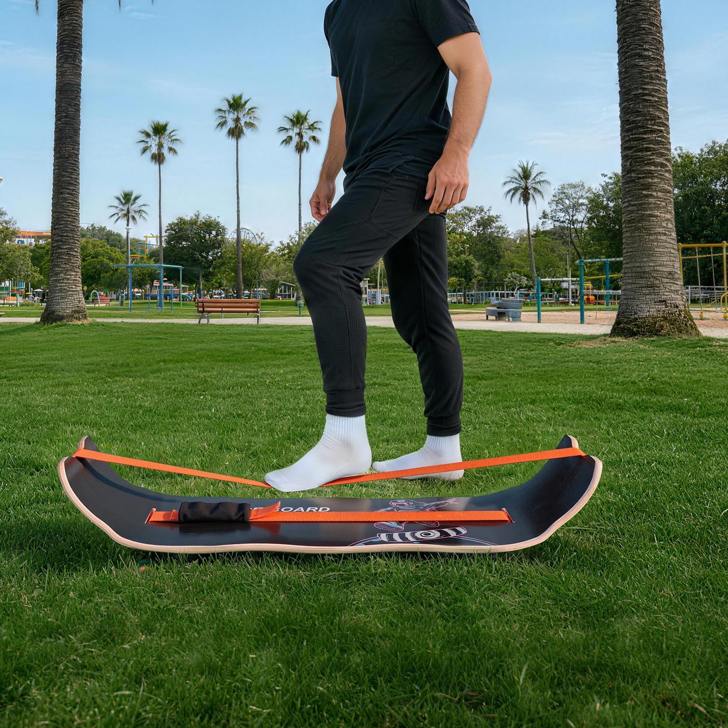 VEVOR Balance Board, Wobble Board Trainer for Adults, Premium Wooden Curved Balance Training Equipment, Compact & Lightweight for Core Workouts, Standing Desk Exercise, Home Gym, Yoga, Black & Orange