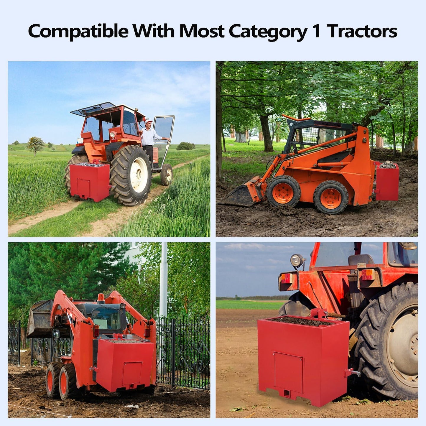 3 Point Ballast Box, 800 lb Capacity Tractor Weight Box with 2" Quick Hitch Receiver, 5 Cu.Ft Steel Loader Attachment with Sliding Door, 3mm Heavy Duty Construction