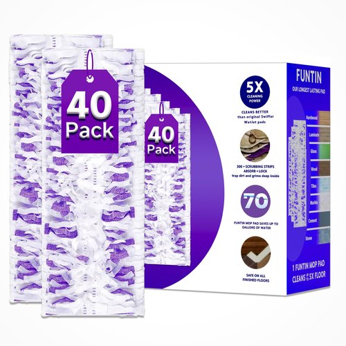 Funtin Power Mop Pads for Swiffer PowerMop, Unscented Disposable Mop Refills, Thickened Multi-Surface Replacement Mopping Pad, Dry & Wet Use for Floor Cleaning (40 Packs)