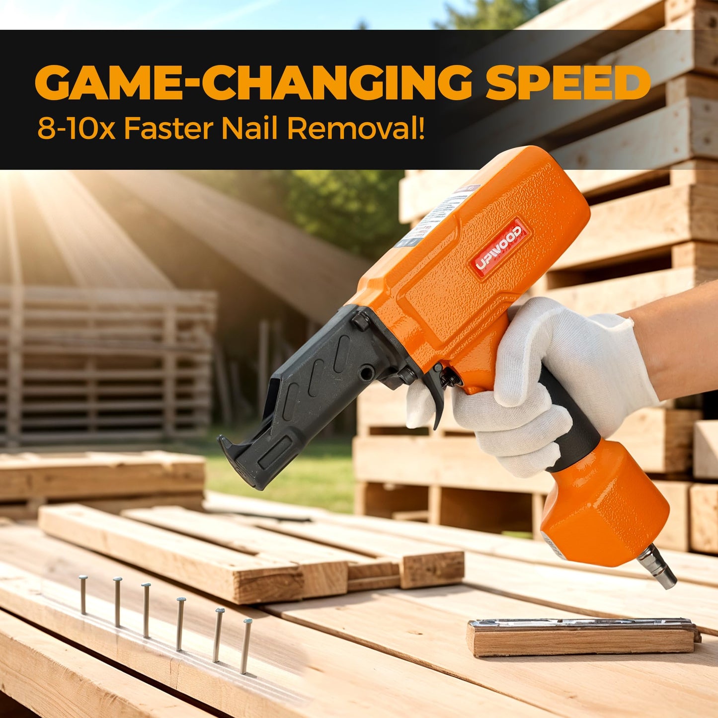 UPWOOD Air Nail Puller Nail Remover Pneumatic Denailer Tool for Recycled Wood Fence Pallet (Ideal for soft or medium-hard woods)