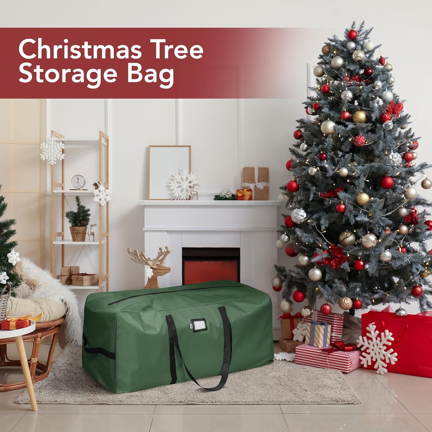 Skiennix Christmas Storage Bag - Heavy Duty Waterproof Design for 7.5ft Artificial Tree | Green with Durable Handles & Zipper