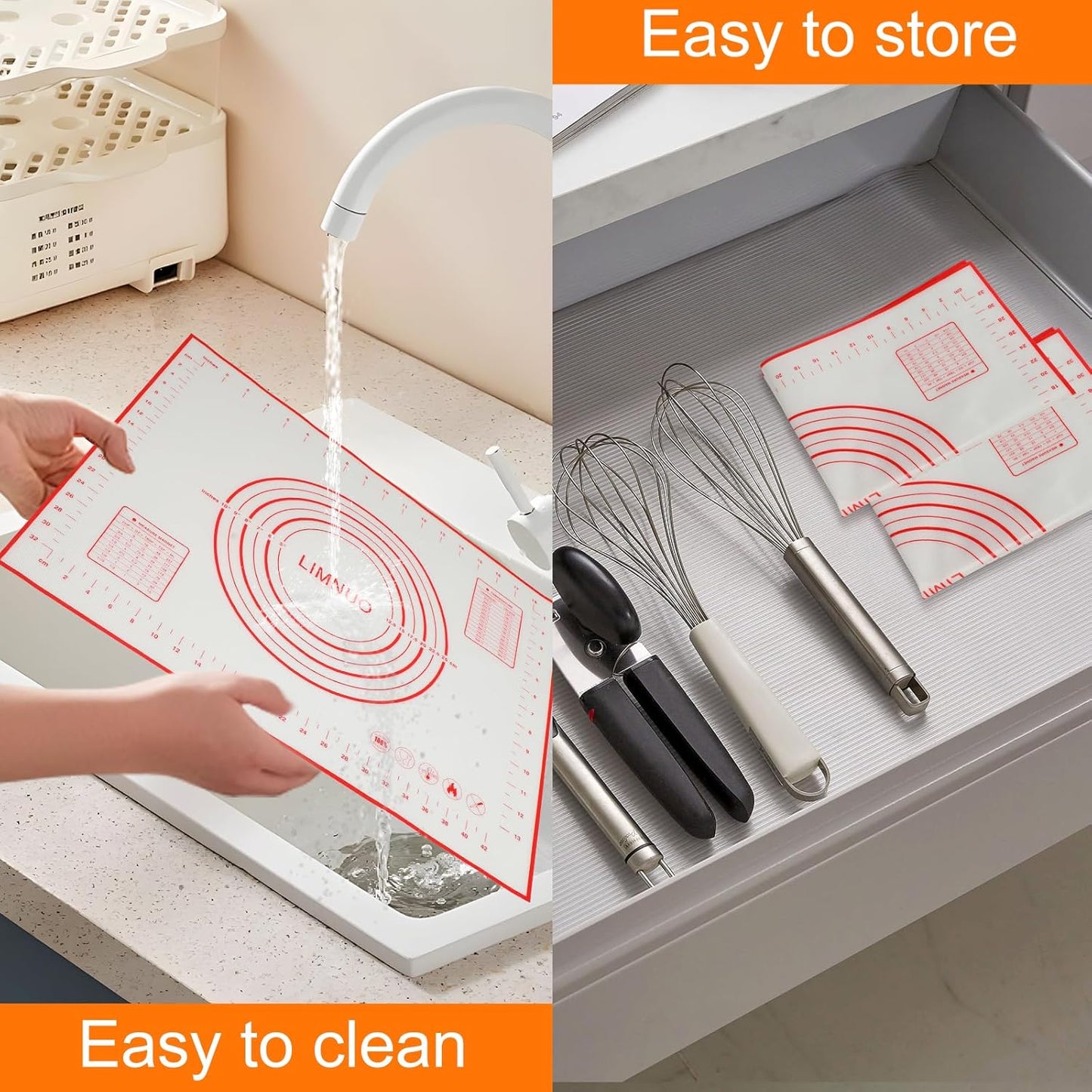 Skiennix Silicone Baking Mat - Non-Stick Rolling Dough with Measurements | Extra Thick Red (16" x 20")