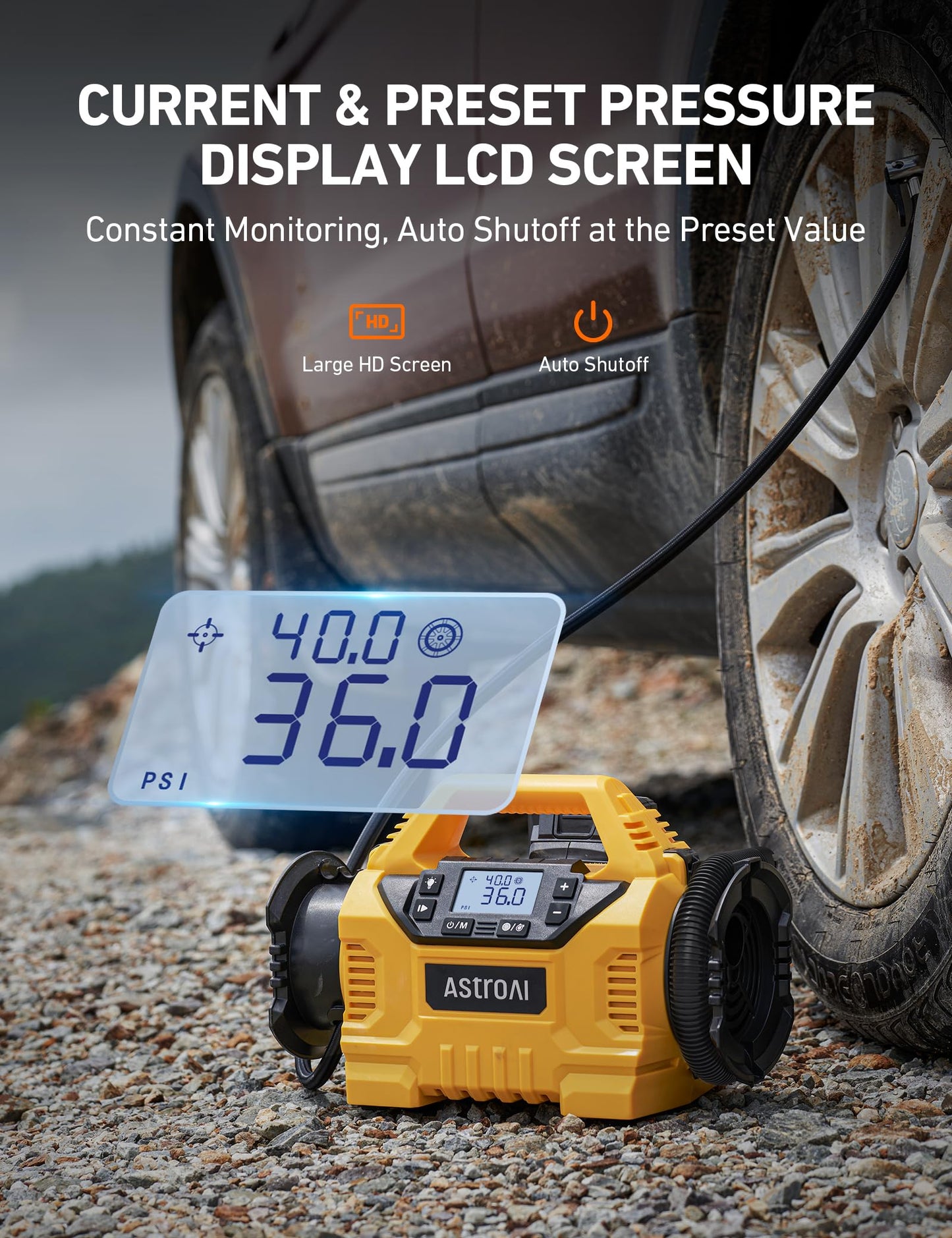 AstroAI MC3 Cordless Tire Inflator Portable Air Compressor for Car Tire Pump 160PSI with HD Screen, 3 Power Sources & Dual Powerful Motors, Heavy Duty Air Pump Inflation/Deflation
