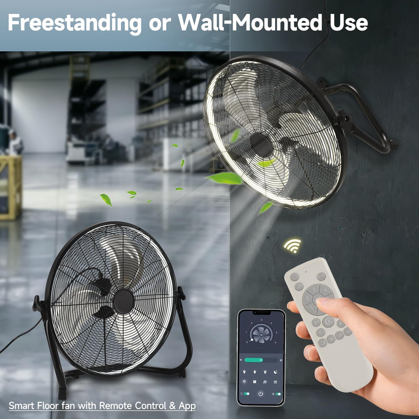 AHAWILL 20" High Velocity Metal 6-Speed Floor Fan,Plug-in 3CCT Industrial Fan with Light & Back Panel Buttons,360° Tilt & Reversible,Wall Mountable,Anti-Vibration for Garage,Warehouse,Shop,Gym