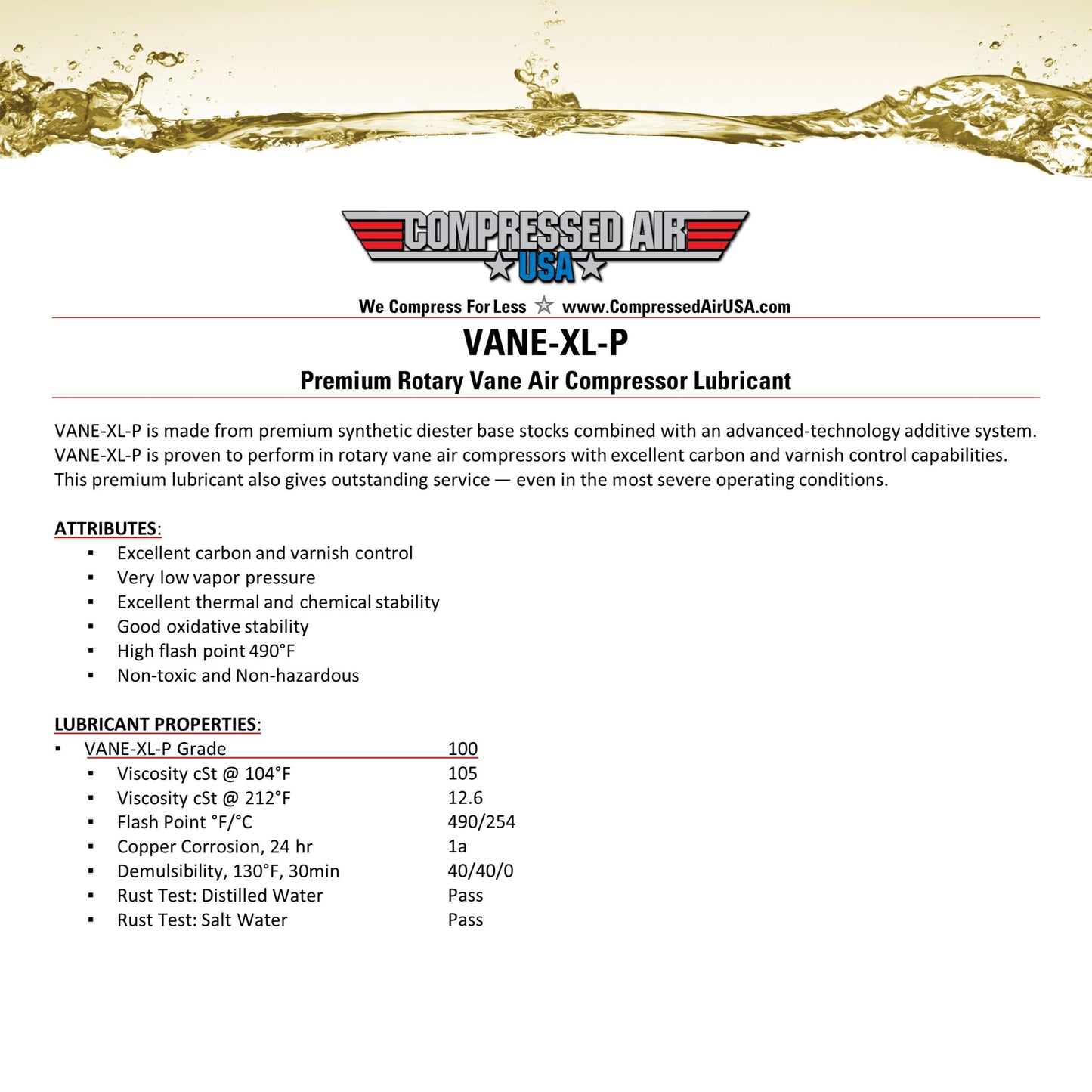 Premium Rotary Vane Air Compressor Lubricating Oil - CompressedAirUSA - XL - Extended Life Oils (5 Gallon)