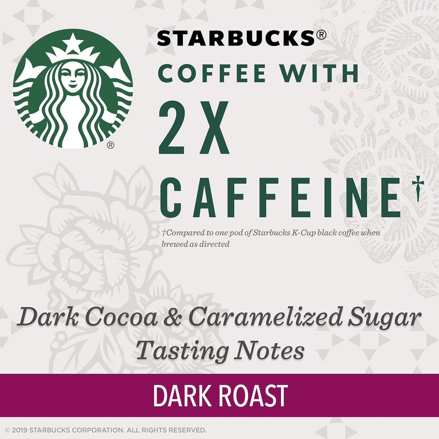 Starbucks Dark Roast K-Cup Coffee Pods - 2X Caffeine for Keurig Brewers | 60 Pods Total