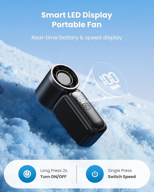 Gaiatop Portable Handheld Mini Fan - 6-Speed High Velocity with LED Display | USB Rechargeable, Black