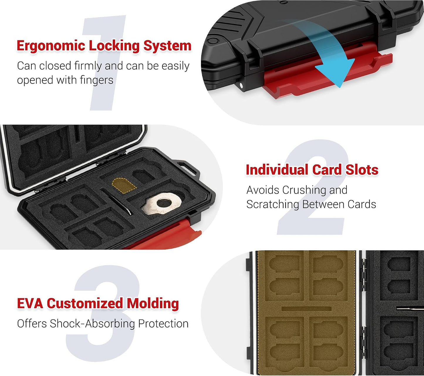 Kiorafoto 18 IP67 8 4 4 2 Memory Card Case with Slots, Waterproof Anti-Shock Travel Camera Memory Card Holder for SD