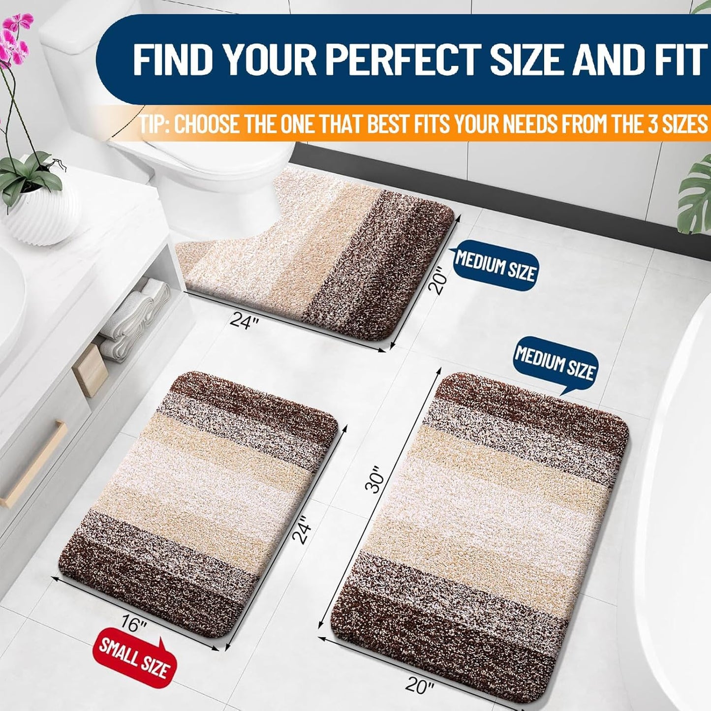 OLANLY Bathroom Rug Mat - Extra Soft, Absorbent Microfiber | Non-Slip Plush Shaggy Design, 30x20, Brown