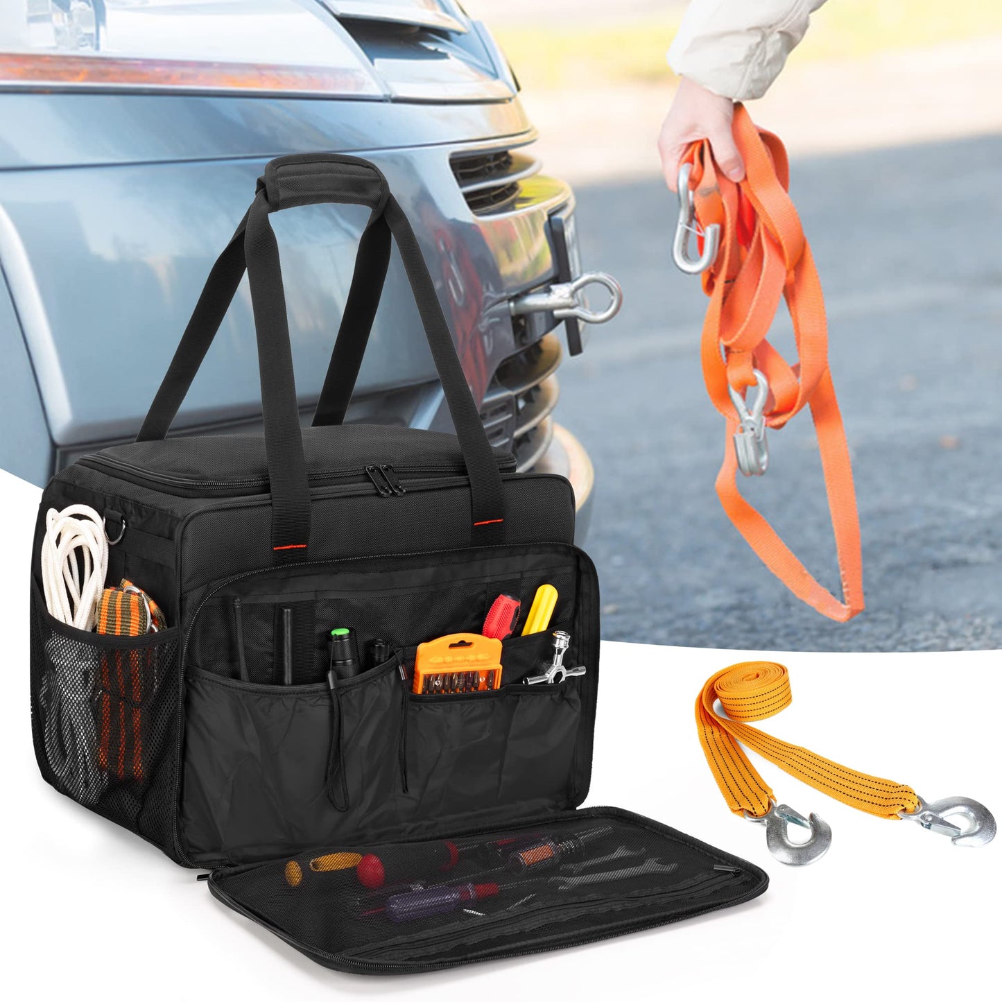 samdew Large Recovery Gear Bag, Recovery Equipment Bag for Offroad Gear Kit, Recovery Gear Box for Tire Repair Tools, Bag for Tow Straps, Shackles & Towing Accessories for Vehicle or Trucks, Bag Only