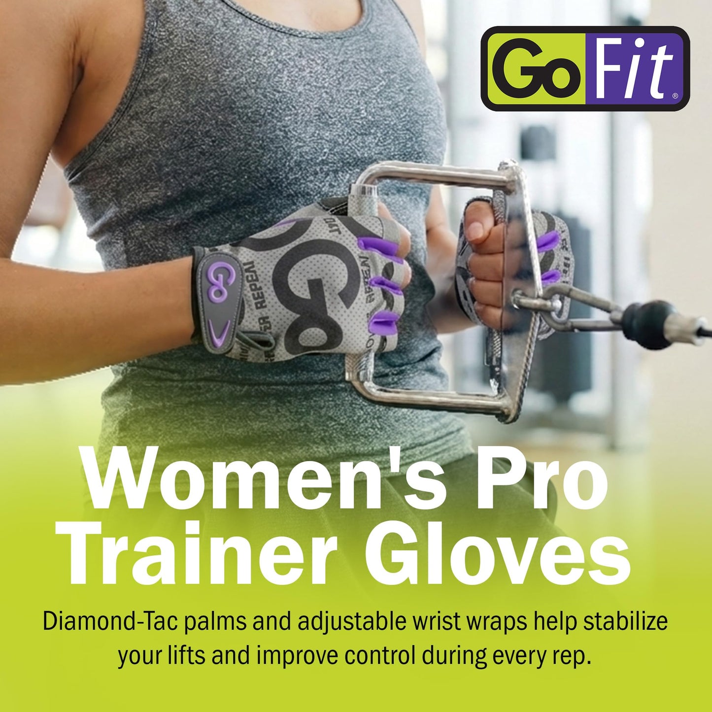 GoFit Women's Medium Pro Trainer Gloves – Workout & Weightlifting Gloves with Adjustable Wrist Support, Breathable Palm Grip, and Durable Synthetic Leather for Gym & Fitness, Purple