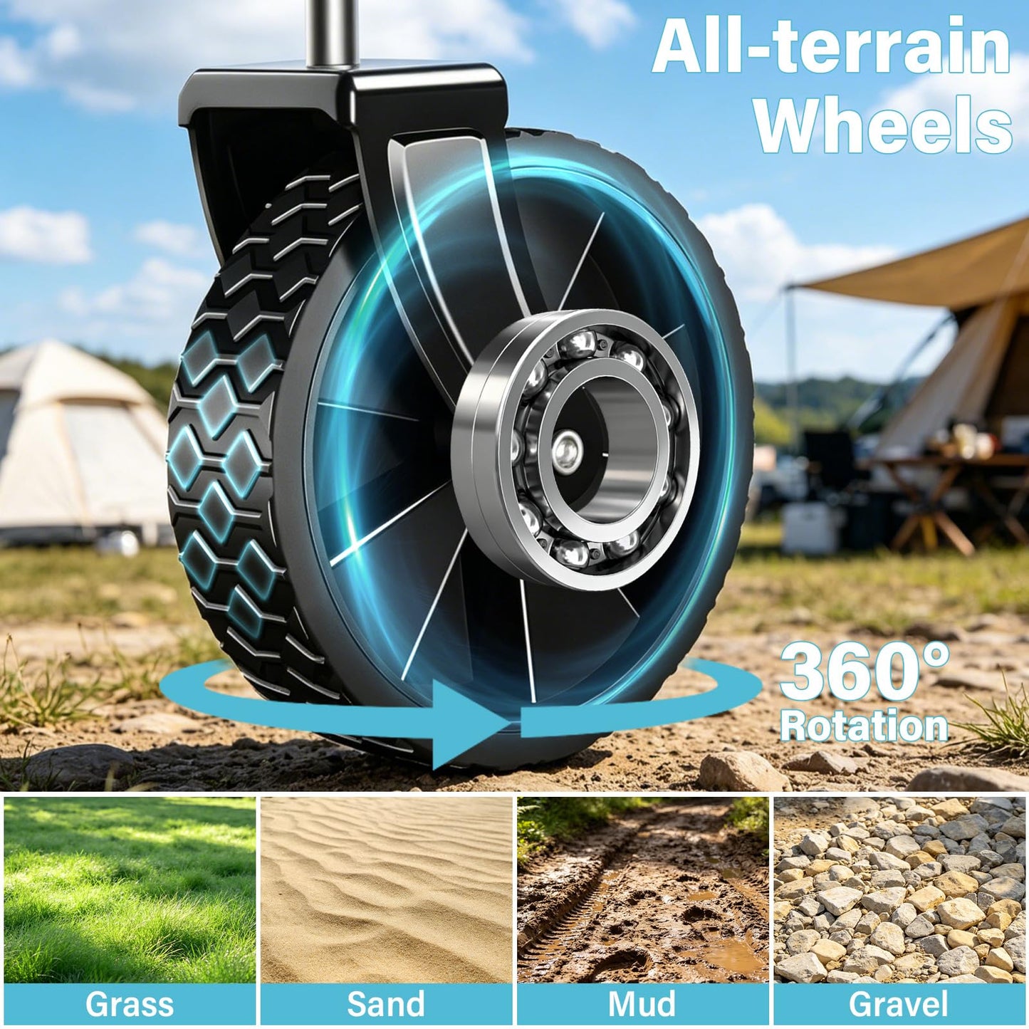 Collapsible Wagon Cart with All-Terrain Wheels - Folding Utility 360LBS Heavy Duty Wagons Carts for Grocery Sports Garden Shopping Camping Fishing (Black, 120L)