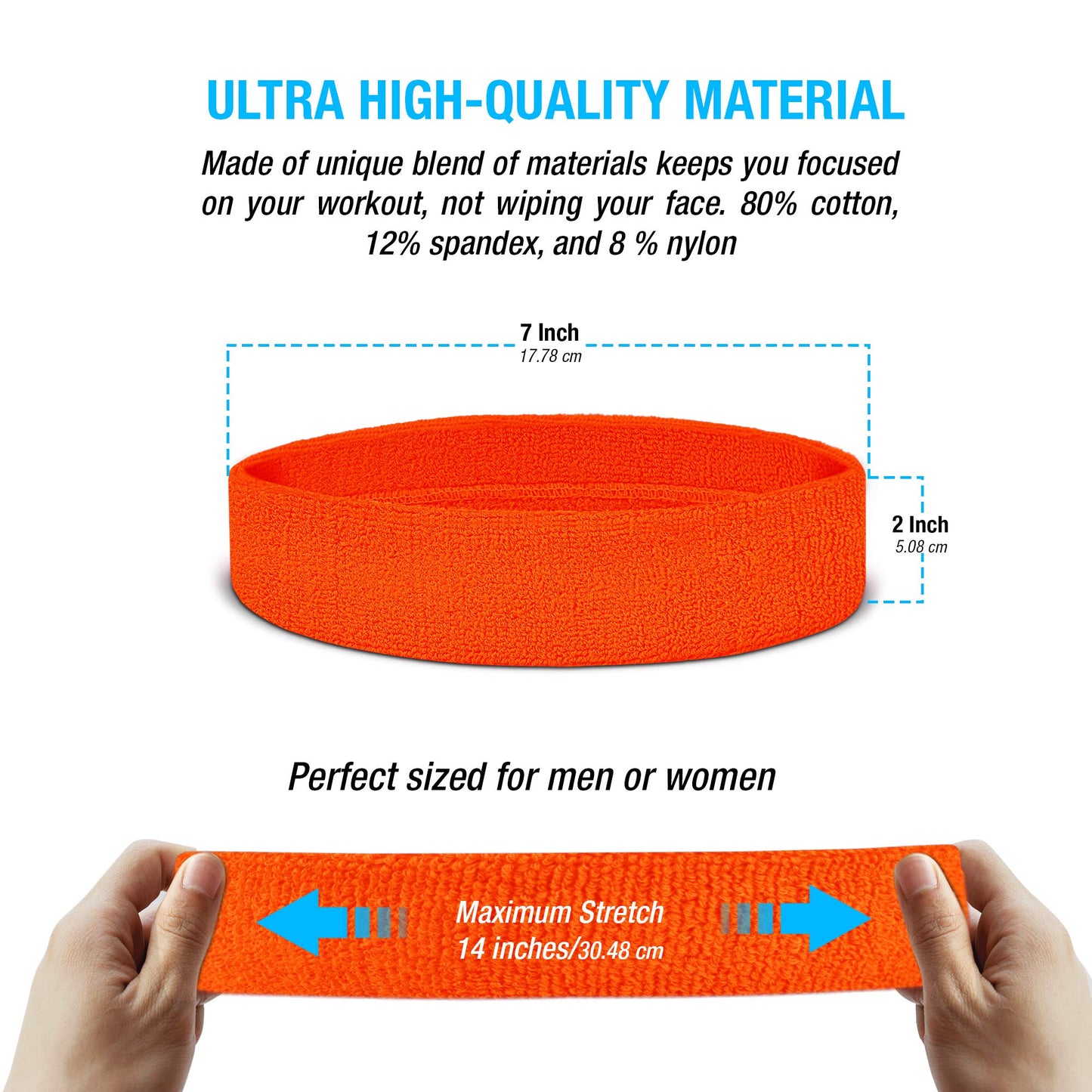 Suddora Sweatbands Set, Moisture Wicking 2 Wristbands and 1 Headband, Breathable Terry Cloth Athletic Bands for Basketball, Tennis, Yoga, Gym, Sweat Bands for Costumes and Cosplay, Orange
