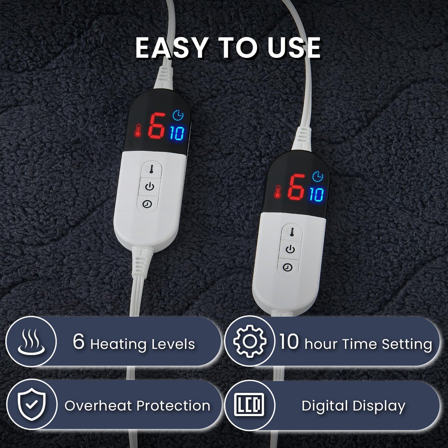 Easthome Twin Size Heated Mattress Pad Sherpa Electric Mattress Pads Electric Bed Warmer Fit up to 21" with 6 Heat Settings 10 Hours Auto Shut Off, Dark Gray