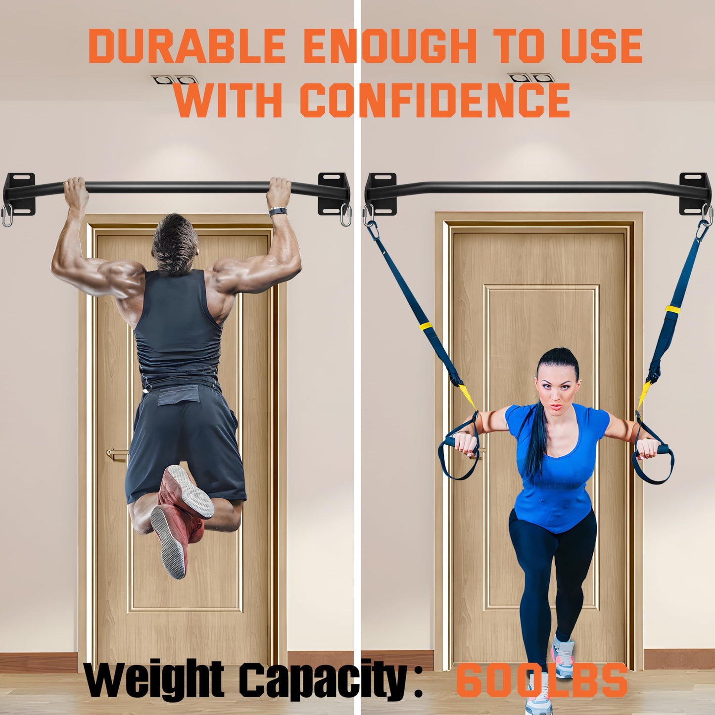 HWOOUSA Pull Up Bar Wall Mounted-Heavy Duty Joist Mounted Pull Up Bar-Premium Strength Training Pull-Up Bars-Fast and Easy Installation for Home and Garage Use,Supports up to 600 Lbs