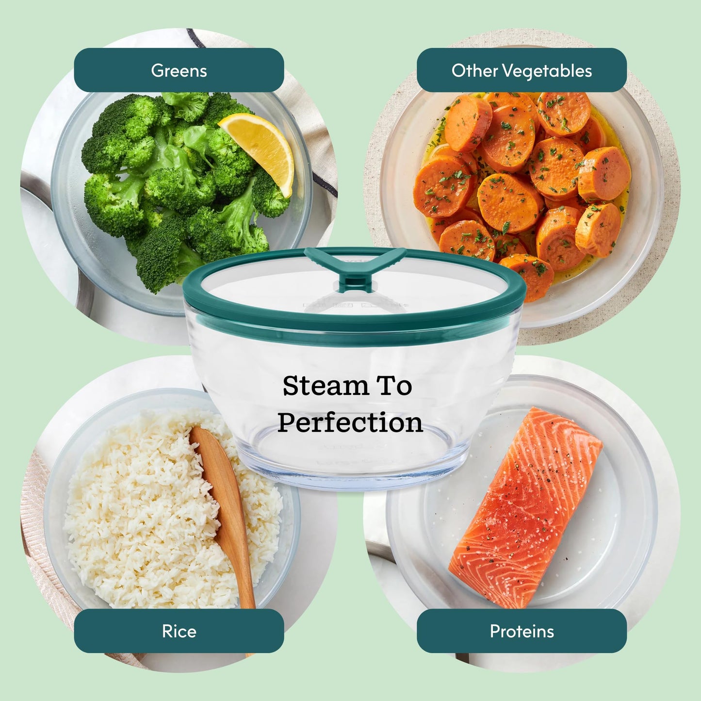 Anyday 7-Cup Glass Microwave Steamer for Vegetables – BPA-Free Glass Vegetable Steamer Bowl with Vented Lid, Healthy Microwave Cooking Container for Broccoli, Veggies, Meal Prep (Clear Black Sesame)