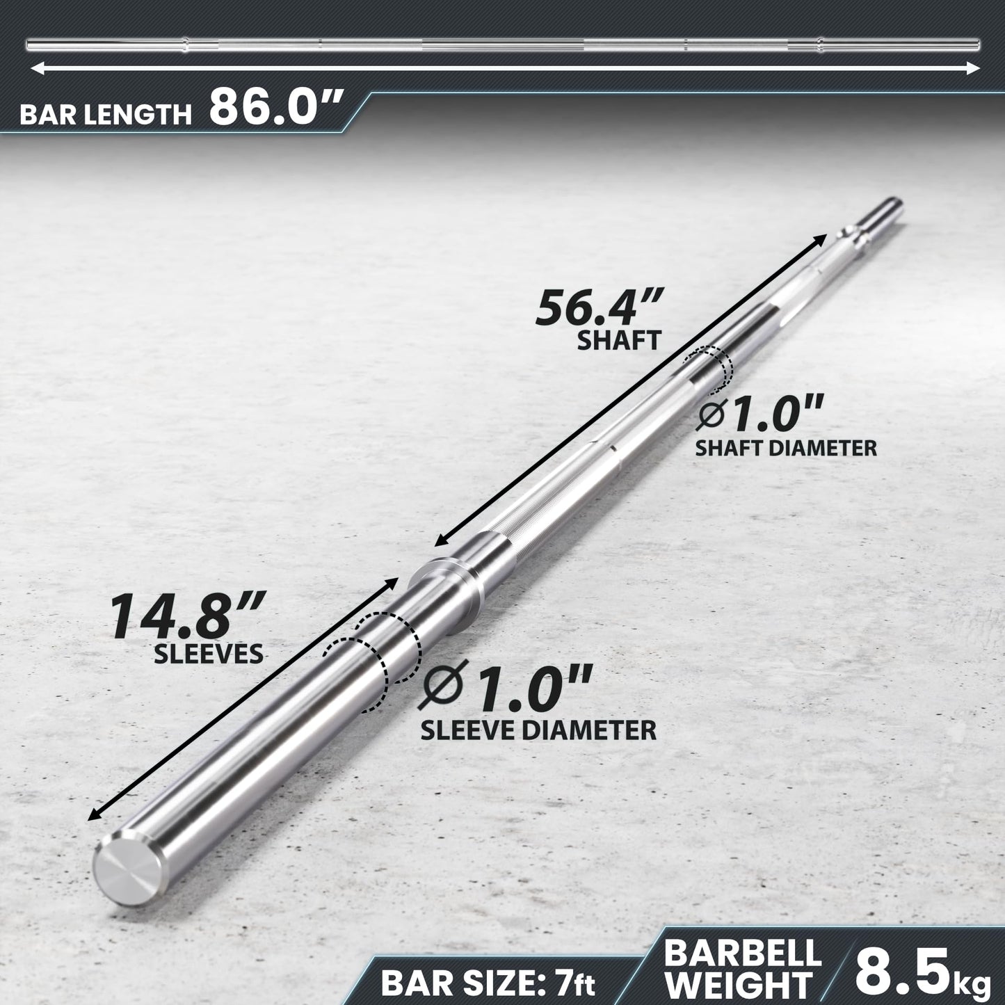 Synergee 1" Olympic Barbell Standard Weightlifting Barbell. 7-foot Bar Weighing 8.5 KG/18.7LB. Compatible with 1”-Opening Plates.