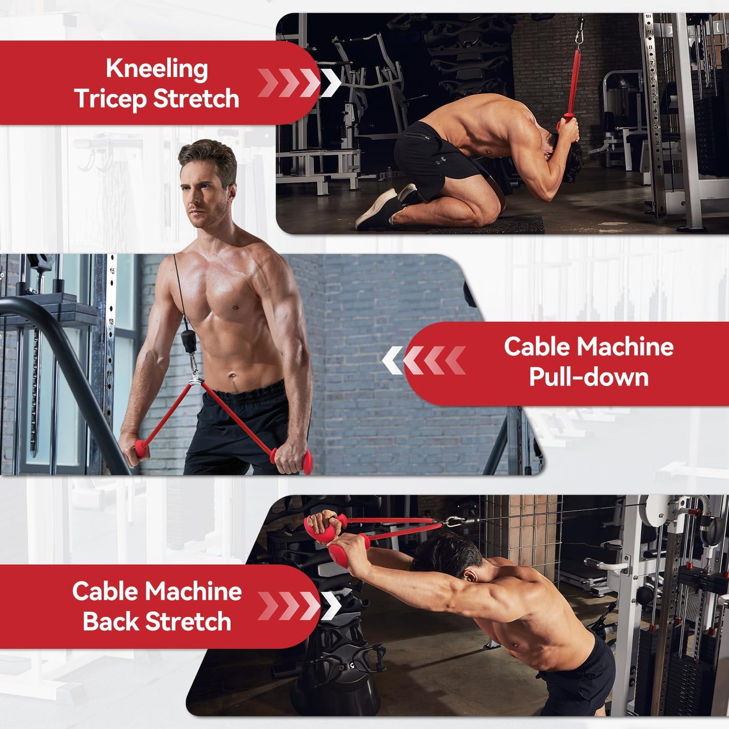 CYBEOE Tricep Rope Ergonomic Tricep Pull Down Attachment 36In - Rope Attachment for Cable Machine Pulley System Gym Home Triceps Rope Cable Attachment Workout Equipment (Red)