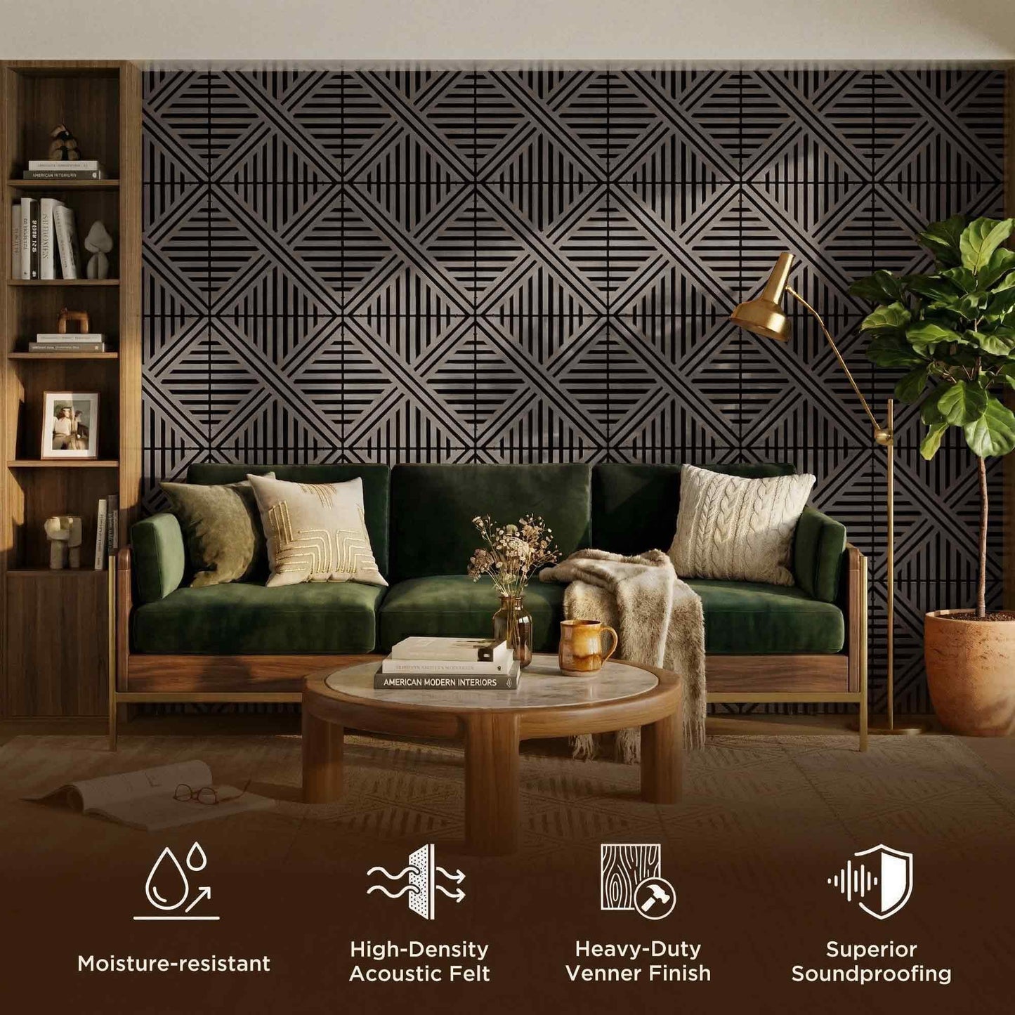 MuroPanel Acoustic Wall Panels, Decorative Acoustic Panels for Walls 23.6"x23.6", Sound Absorbing Wood Wall Panels for Interior Wall Decor, PVC Wood Grain HDF Acoustic Panels (Dark Grey, 4 Pack)