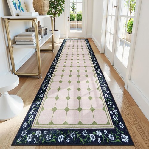 Anidaroel Non-Slip Washable 3x10 Hallway Runner Rug - Soft Floral Design, Stain Resistant, Green