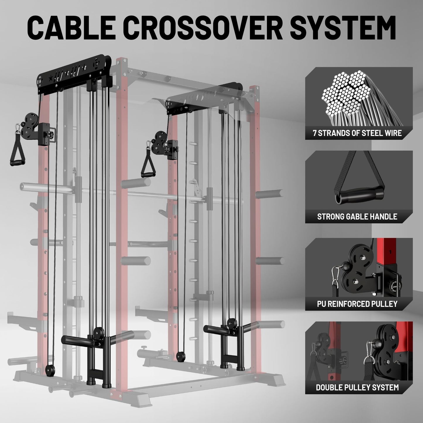 JELENS Smith Machine for Home Gym, Multi-Function M12 Power Cage, Squat Rack with Smith Bar and More Attachment (Red, Weight Bench Package)