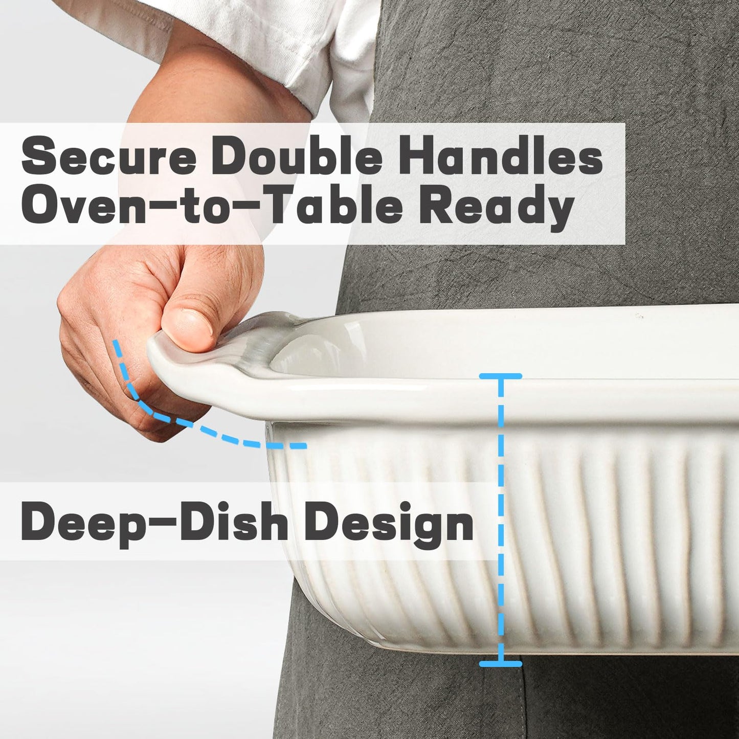 Artena Casserole Dishes For Oven, Ceramic Baking Dish, Large Lasagna Pan With Handles, Baking Pan Casserole Dish, Rectangular Bakeware Deep, White, Set Of 3 (5.1Qt/2.3Qt/1.1Qt) (Baking Dish With Lids)