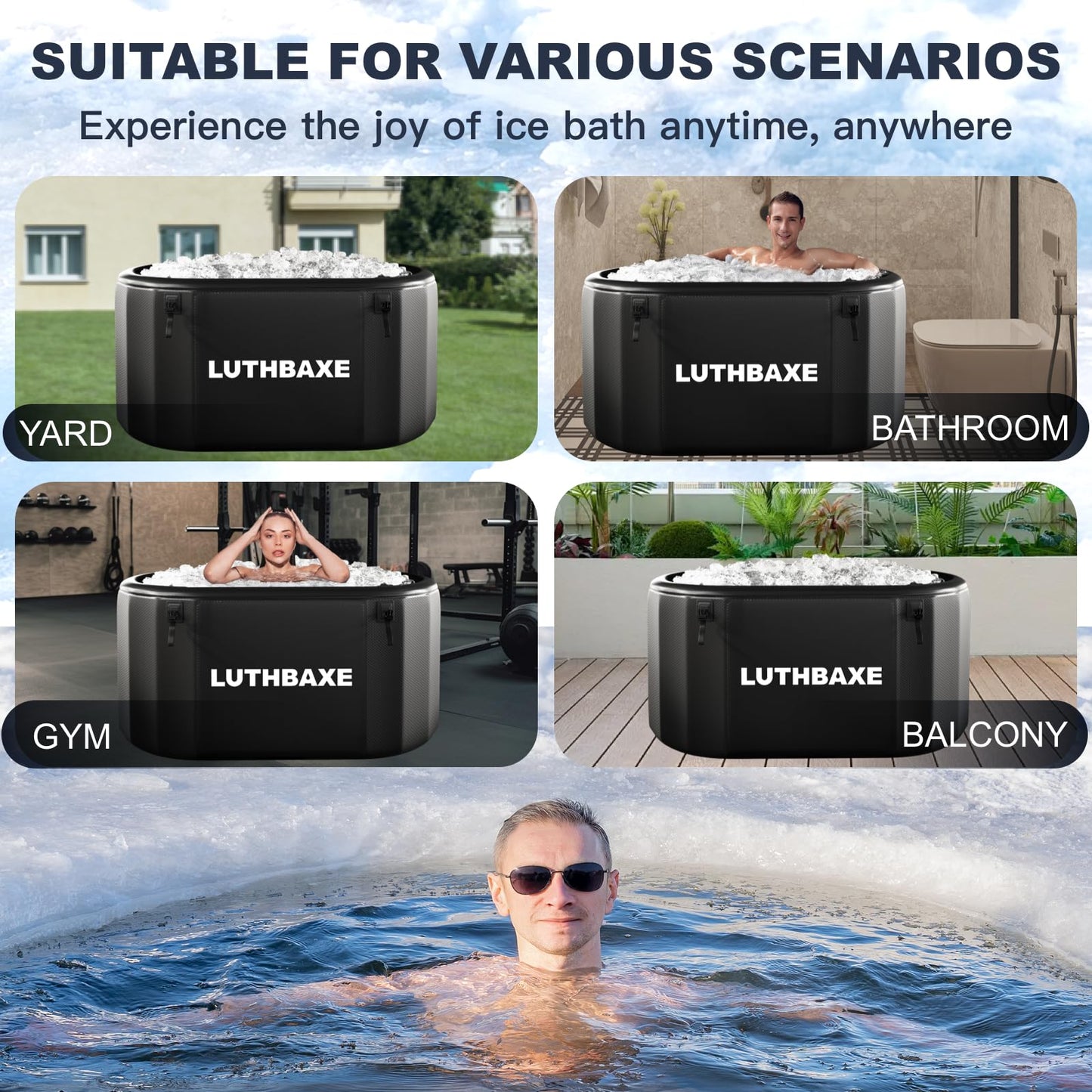 Cold Plunge | Upgraded 218 Gallon Inflatable Ice Freestanding Bathtub with 5 Layers Durable Design | Portable Cold Water Bath for Athletes' Recovery | Ice Bath for Outdoor and Camping | Black