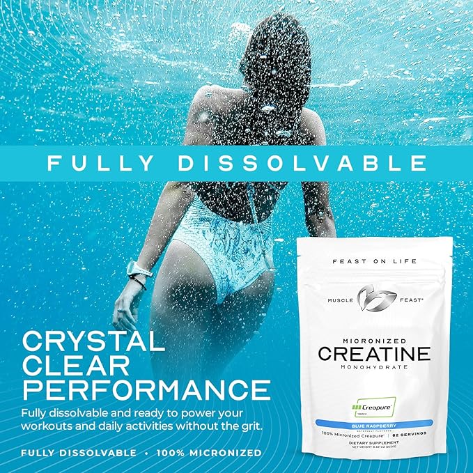 Muscle Feast Creapure - Micronized Creatine Monohydrate Powder | Premium Pre-Workout or Post-Workout | Flavored Creatine for Women & Men | Easy to Mix, Gluten-Free, Safe and Pure, (Grape, 250g)