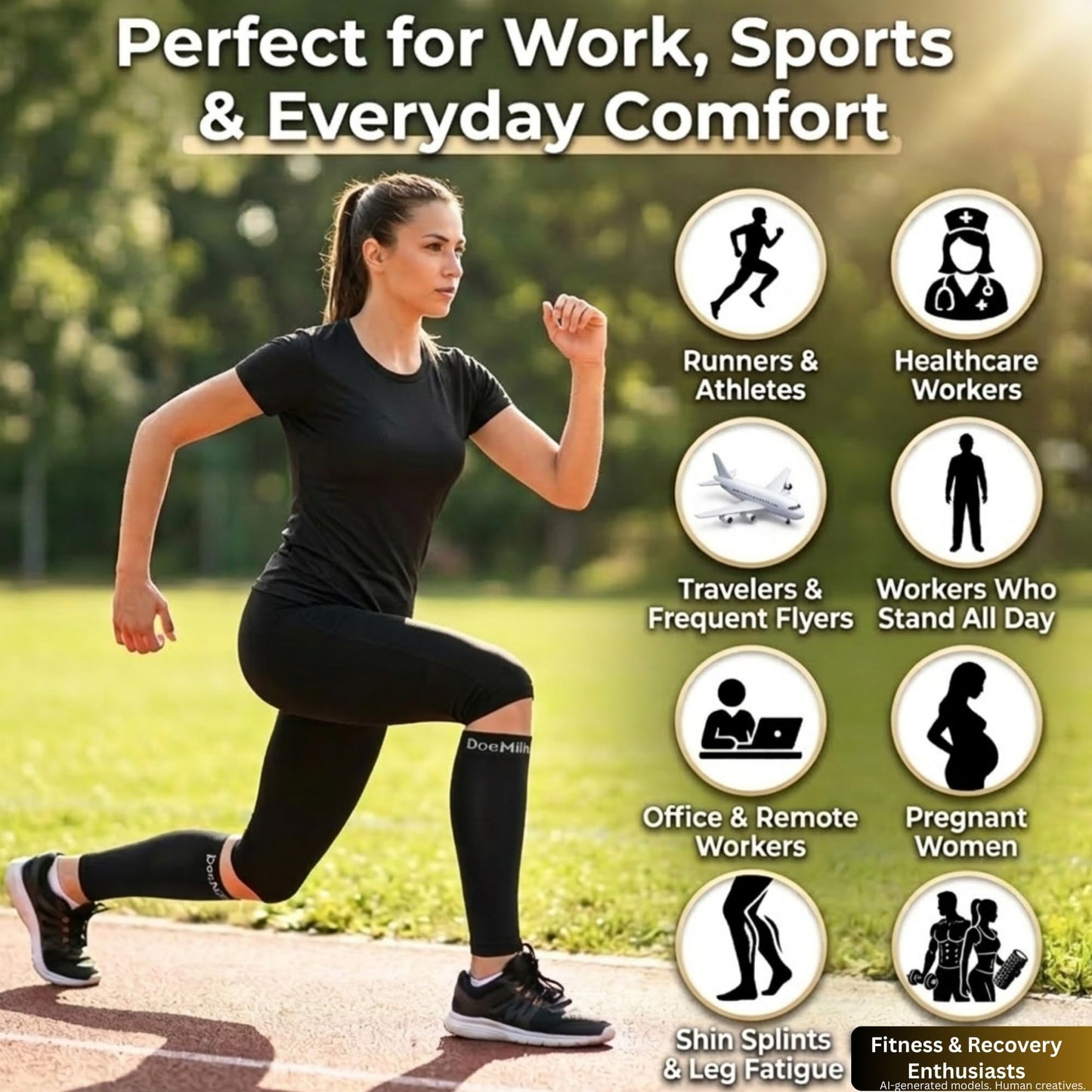 Doc Miller Calf Compression Sleeve for Petite Women & Men, 15-20 mmHg, Footless Leg Sleeve Brace for Varicose Veins, Pregnancy, Running & Cycling, Knee-High, Shin Splints, Recovery, 1 Pair