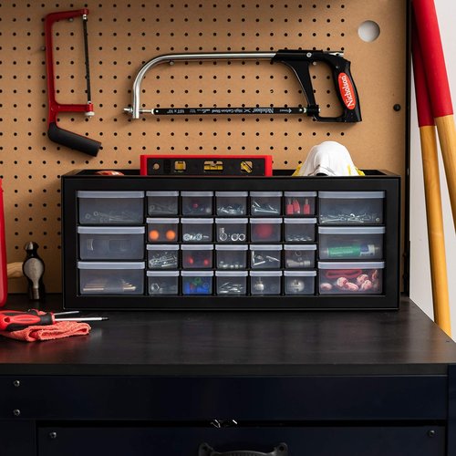 IRIS USA 26-Drawer Plastic Storage Organizer - Stackable Teacher Toolbox for Crafts & Supplies | Black