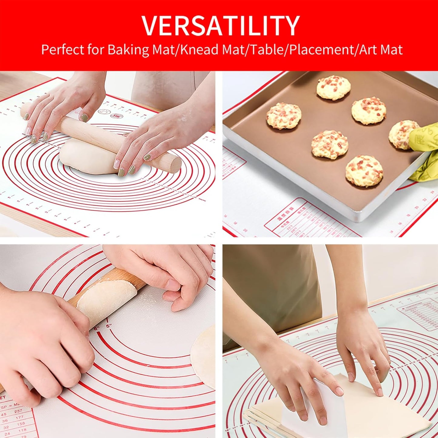 Skiennix Silicone Baking Mat - Super Large 32x24 Inch Non-Stick Pastry Mat with Dough Scraper & Ties