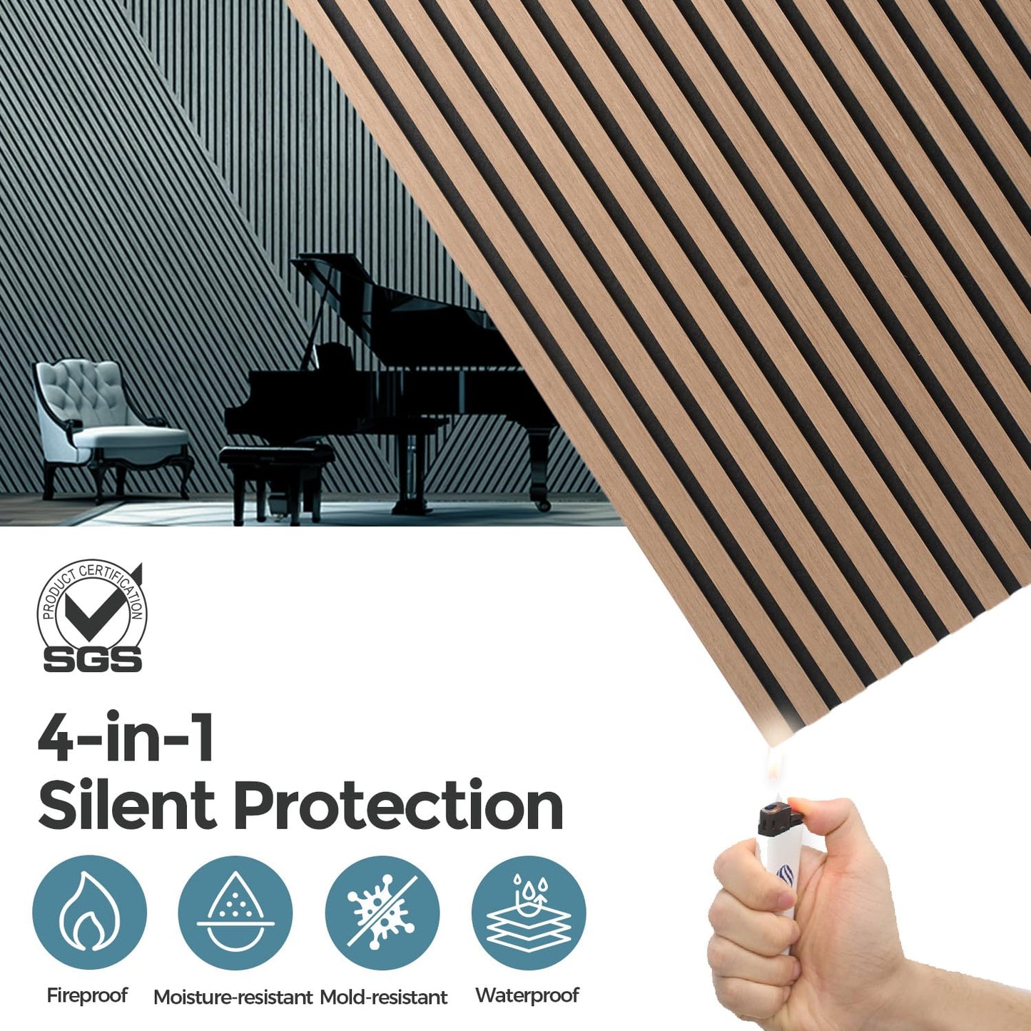 AKUMAX 4 Pack Acoustic Panels,Wood Slat for Wall and Ceiling-Art Acoustic Foam Panels 96x24Inches 3D Wall Panels High Density Sound Dampening Panels (Walnut, 4pcs-24in*48in)