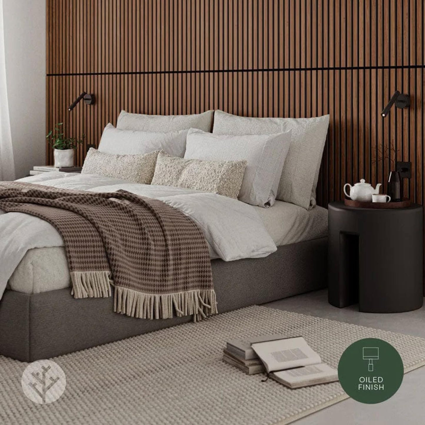 WVH Luxury American Walnut Acoustic Slat Wood Wall Panels, Measures 94.49" x 25.20", Premium Oiled Finish, Interior Decor for Walls & Ceilings, Noise Cancelling & Sound Absorbing for Home, 2pcs