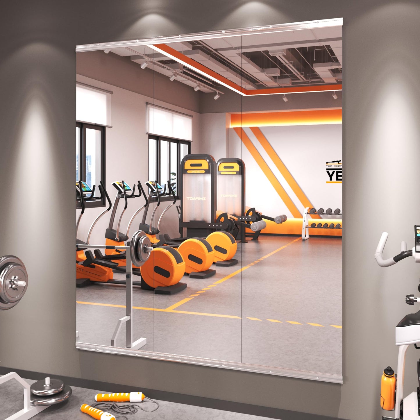 Amorho Gym Mirror, 56''x48''(3pcs 56''x16'') Frameless Full Body Mirror for Home Gym Wall, Tempered Glass, Yoga Studios, Dance Rooms, Garage Gyms.