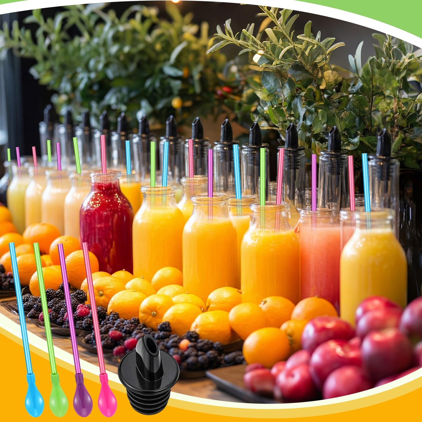 Sliner 6 Pcs Ice Syrup Precise Control Bottle Pouters 60 Pcs Hard Plastic Spoon Straws 9 in Detachable Kitchen Utensil Stirring Coffee Spoon, Professional Pour Spouts for Snow Cone & Drink Flavors