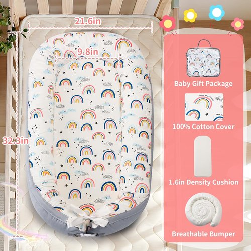 **Baby Lounger | Ultra Soft Organic Cotton Nest for 0-24 Months - Breathable & Portable Design**