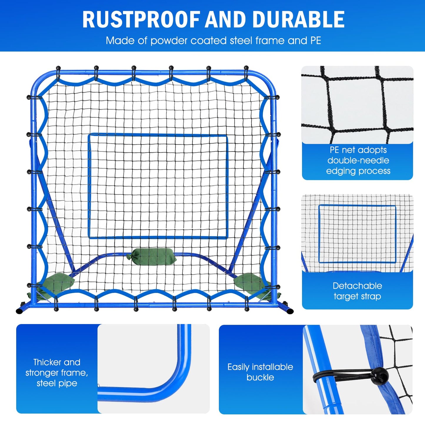 4x4FT Soccer Baseball Rebounder Net, Volleyball Softball Rebound PitchBack Net Quick-Switch Angle Soccer Training for Control, Passing Practice, Lacrosse Bounce Back Rebounder Gifts Trainer Equipment
