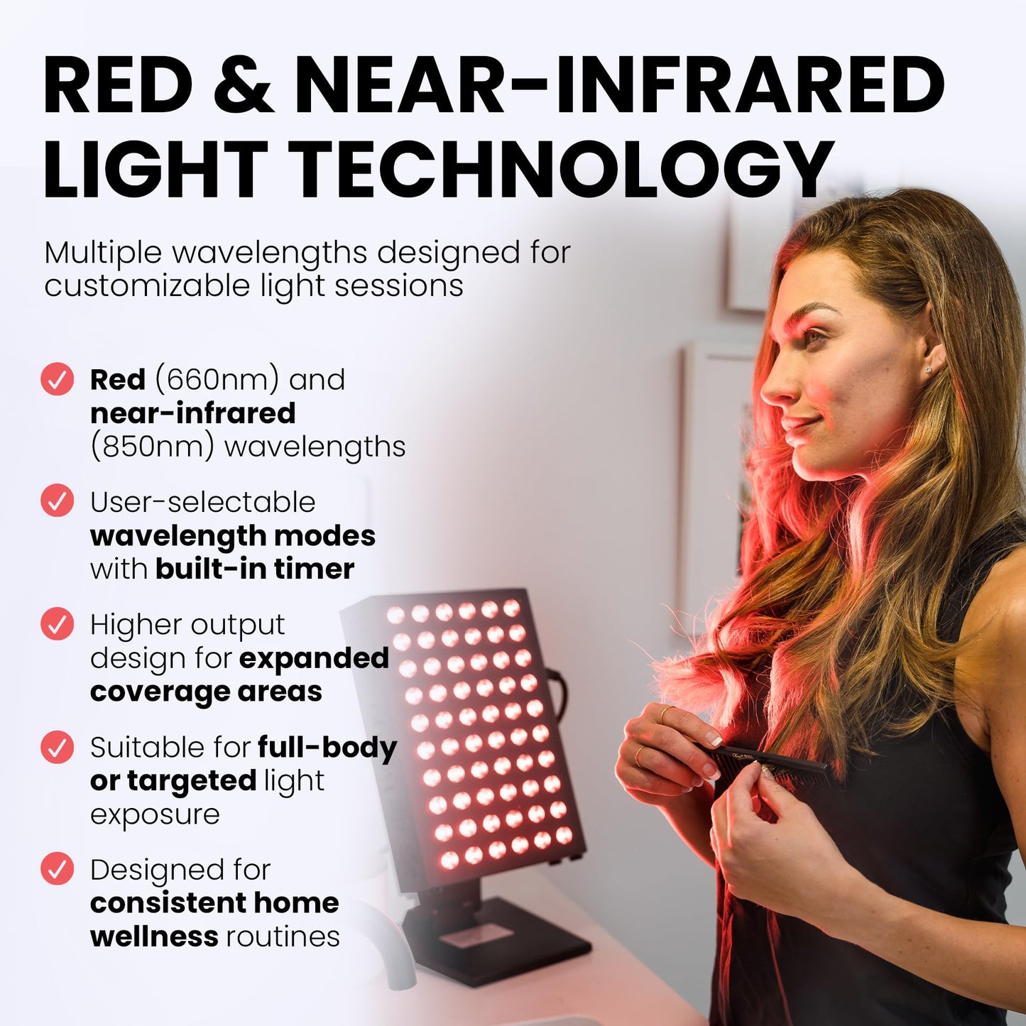 Hooga Red Light Therapy Panel Device – 660nm Red & 850nm Near Infrared Light Therapy, LED Light Therapy Lamp for Face & Body, Dual Chip LEDs, Timer, Adjustable Stand – PRO300