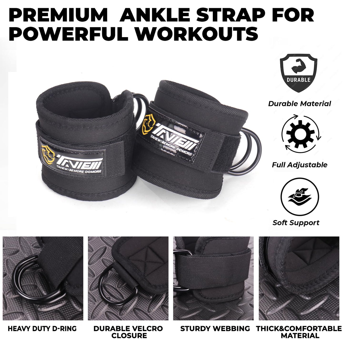 TAVIEW Ankle Straps - Cable Machine Attachment for Gym - Padded Ankle Cuffs for Glute Kickbacks and Leg Workouts