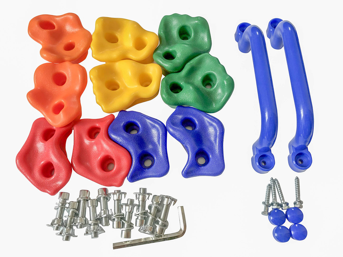 KINSPORY 10Pc Colourful Pig Nose Shape Children Rock Climbing Holds Indoor Outdoor Kids Playground Build with Two Blue Handles - Mounting Hardware Kit Included