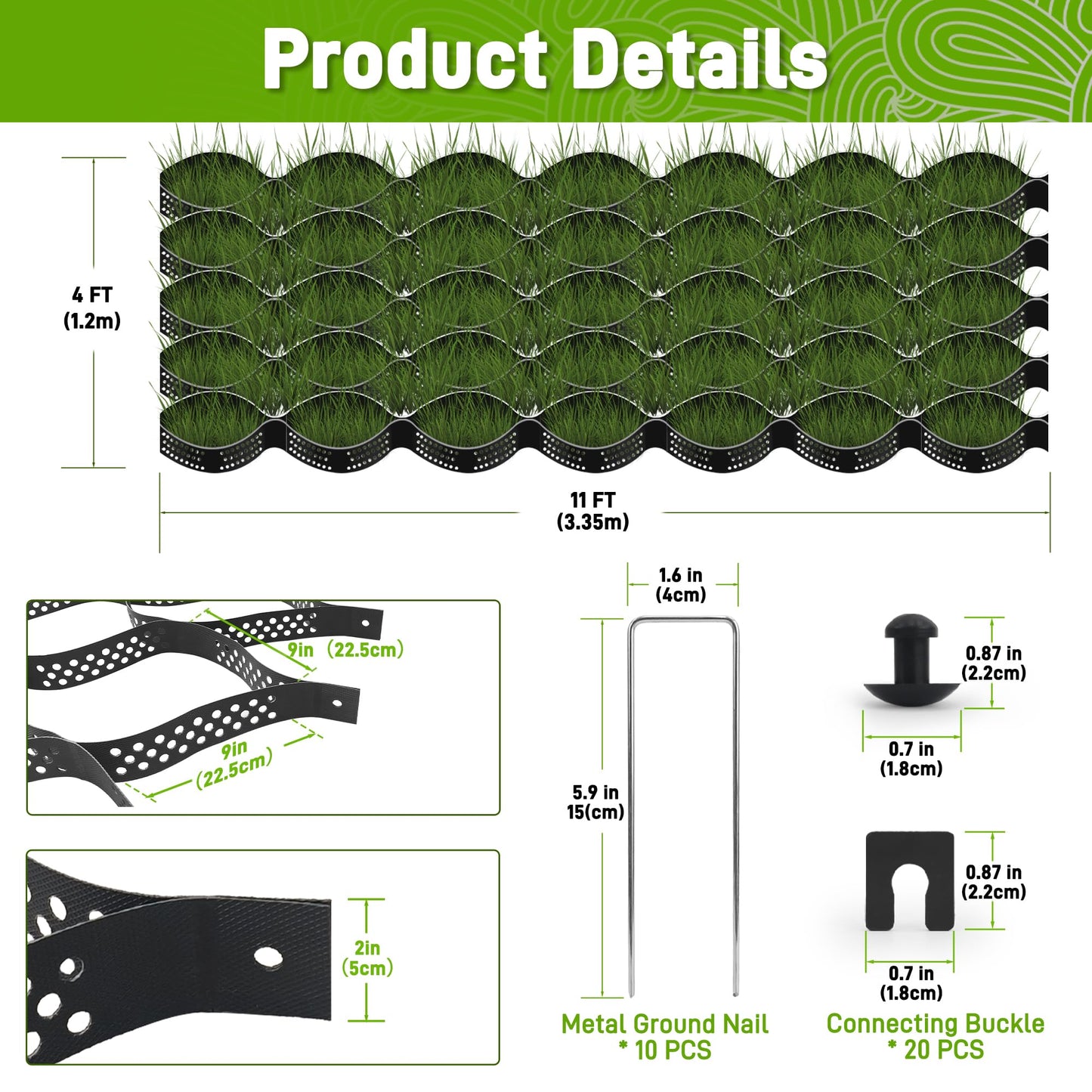 Sumloty Gravel Grid 4 x 11FT-2" Depth HDPE Geo Grid 1885 lbs Per Sq Ft Load with U-Shaped Stakes & Connectors for Driveway, Patio, Shed Base, Parking Lot, Grass Stabilization, Black