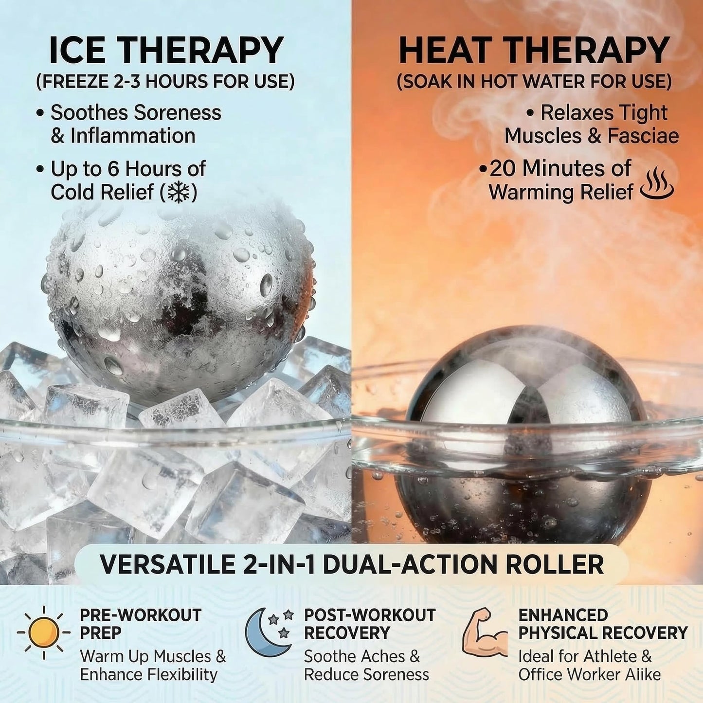 iECO Cold Massage Roller Ball - Ice Roller Ball for Muscles Deep Tissue, Cold & Heat Therapy, Plantar Fasciitis Roller
