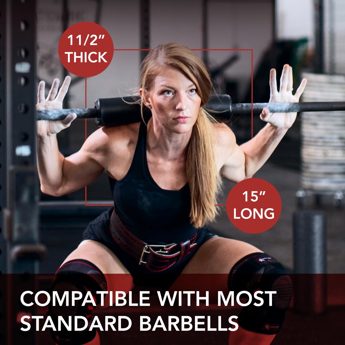 Dark Iron Fitness Barbell Pad w/Extra Thick Foam Padding, Non-Slip Hook & Loop Closure for Olympic Bars Weight Training Shoulder Neck Protection Support Squats Hip Thrusts Lunges, Blank Black